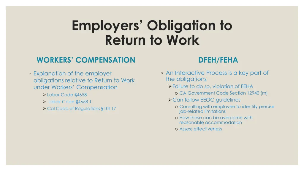 employers obligation to return to work