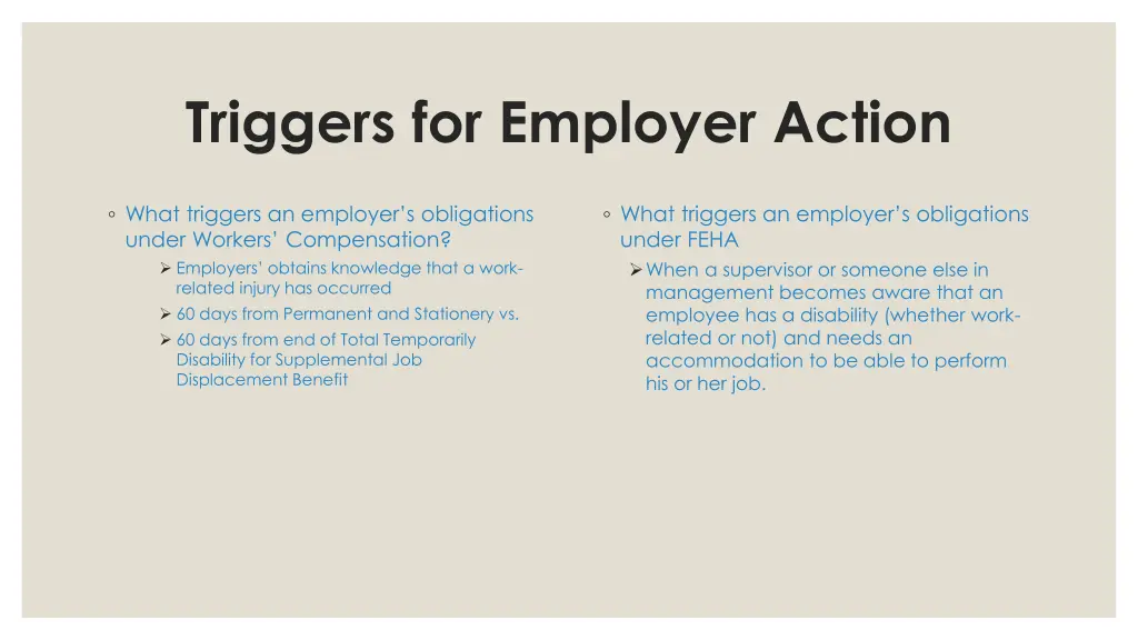 triggers for employer action