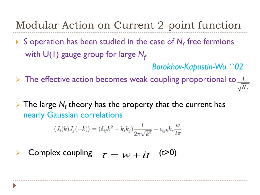 modular action on current 2 point function