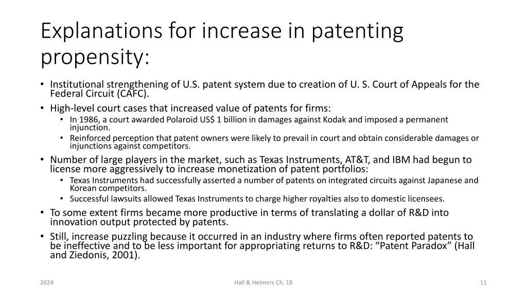 explanations for increase in patenting propensity