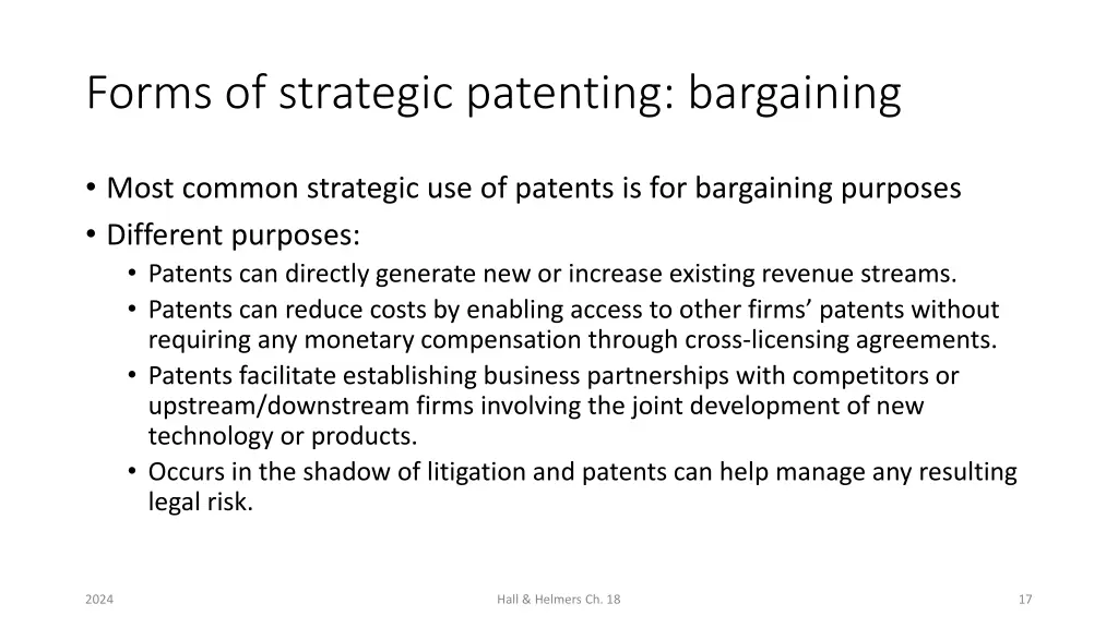 forms of strategic patenting bargaining