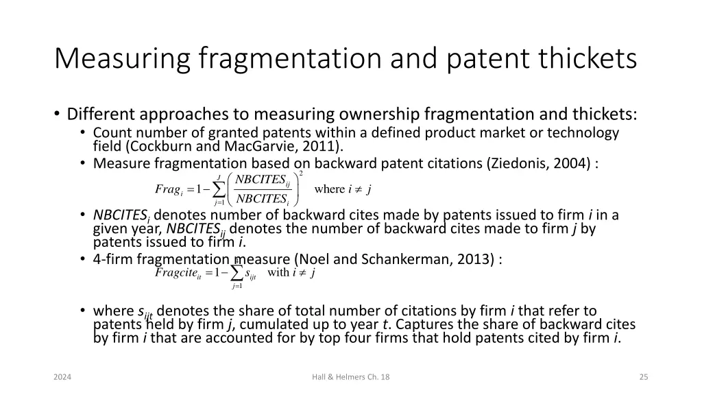 measuring fragmentation and patent thickets