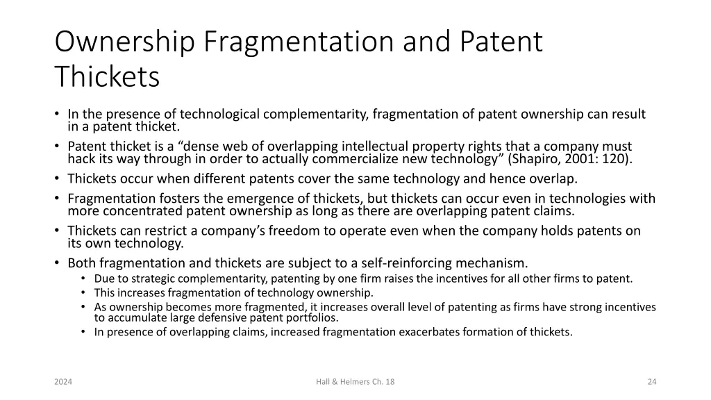 ownership fragmentation and patent thickets 1