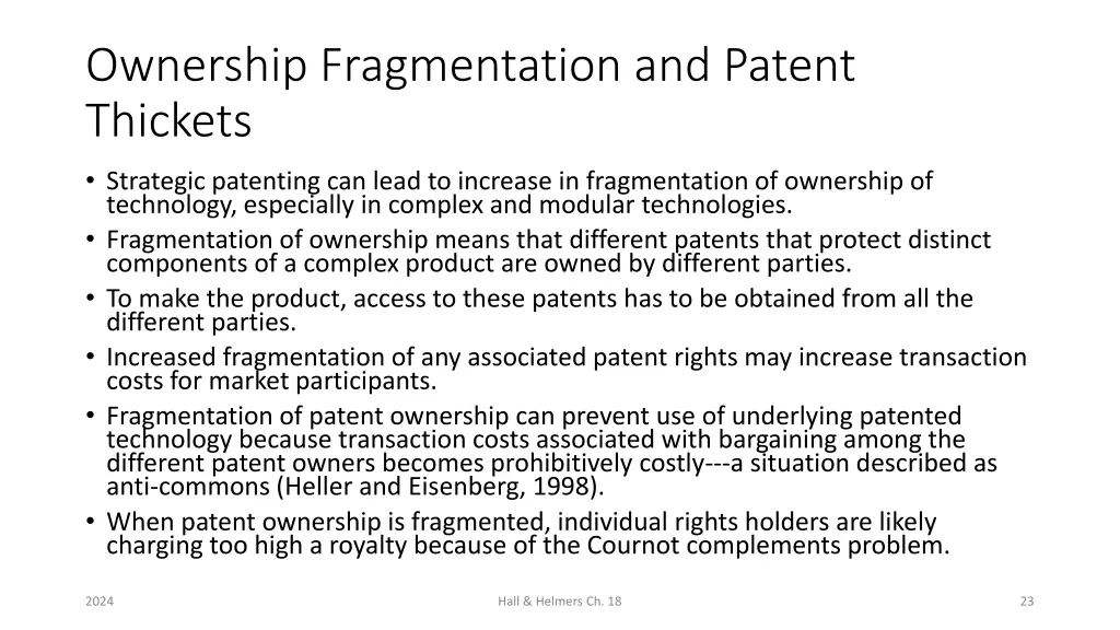 ownership fragmentation and patent thickets