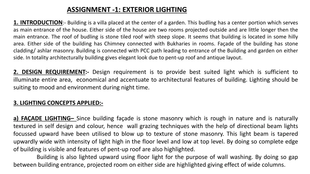 assignment 1 exterior lighting