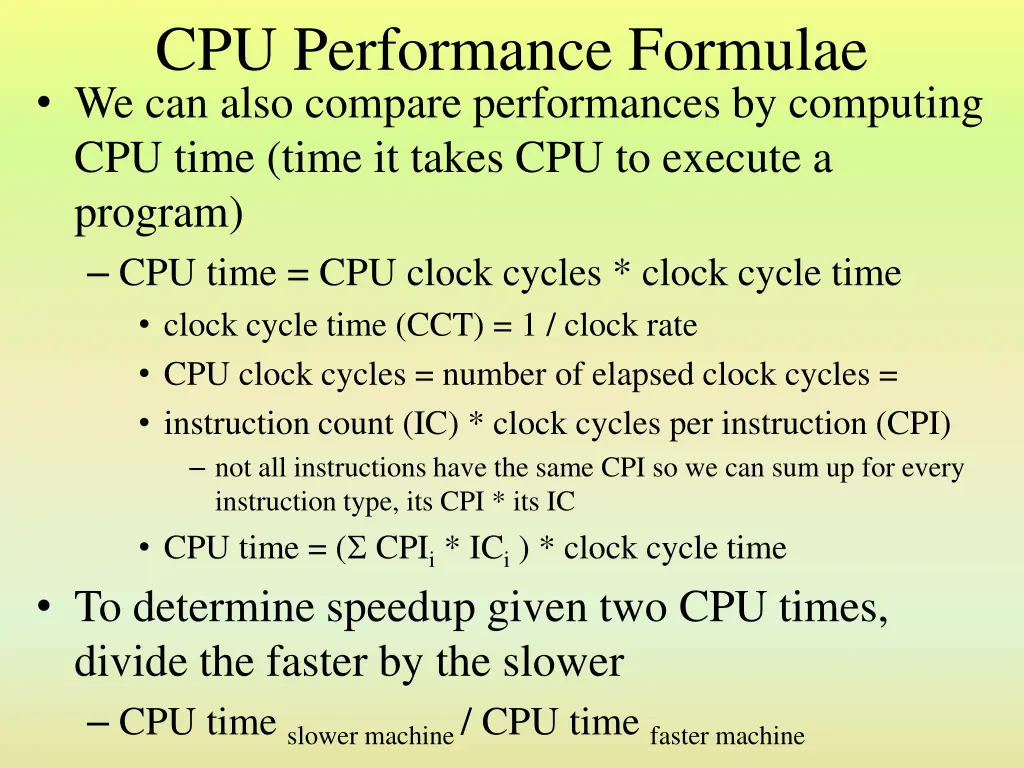 cpu performance formulae we can also compare