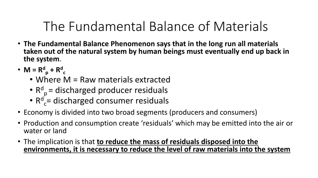the fundamental balance of materials