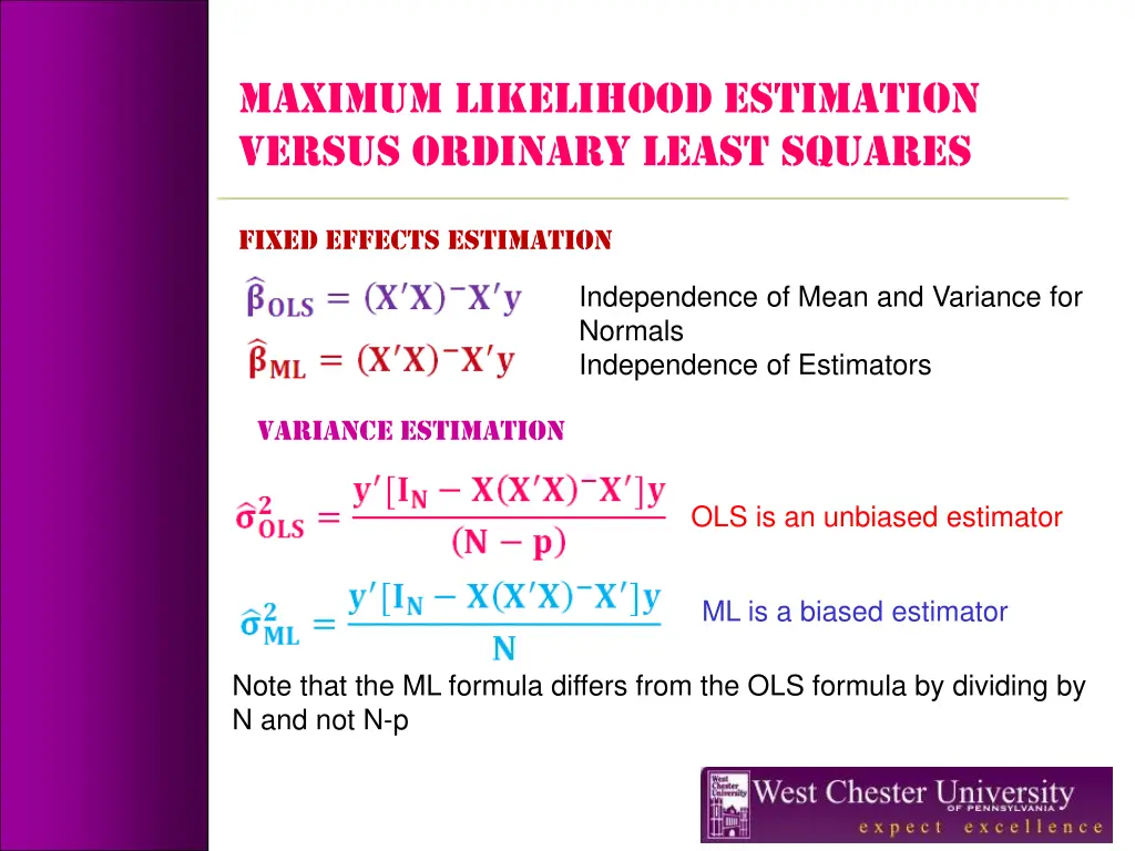maximum likelihood estimation versus ordinary