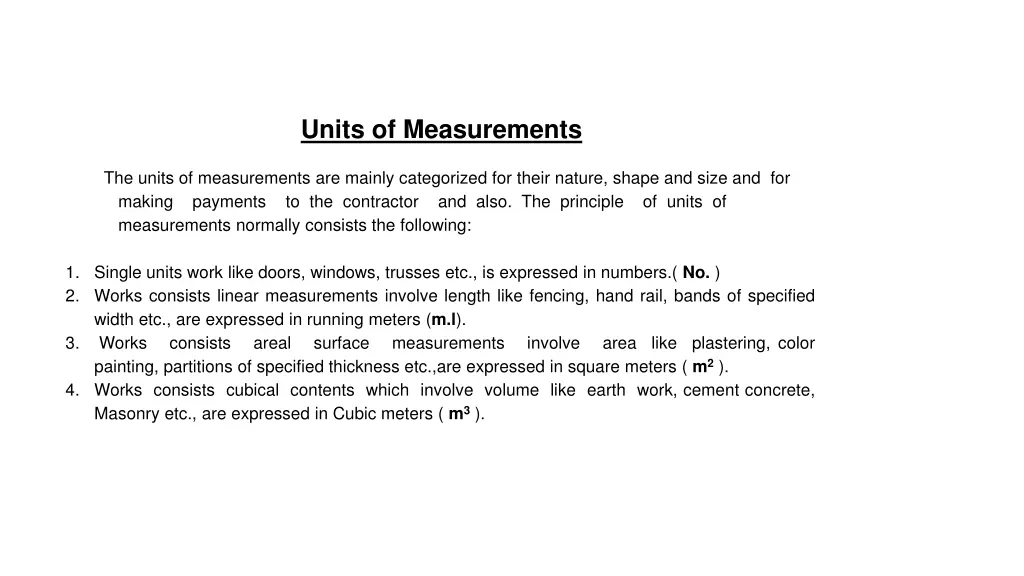 units of measurements