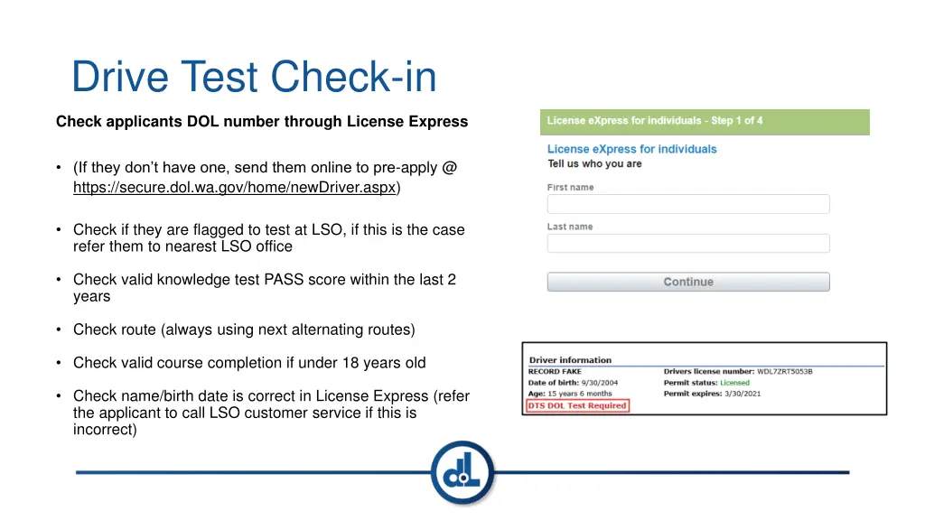 drive test check in