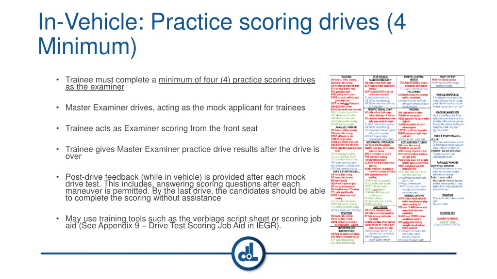 in vehicle practice scoring drives 4 minimum