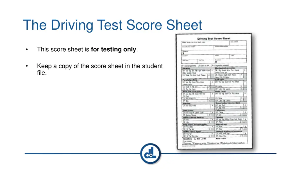 the driving test score sheet