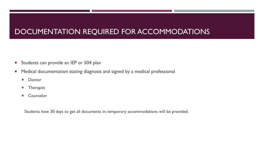 documentation required for accommodations