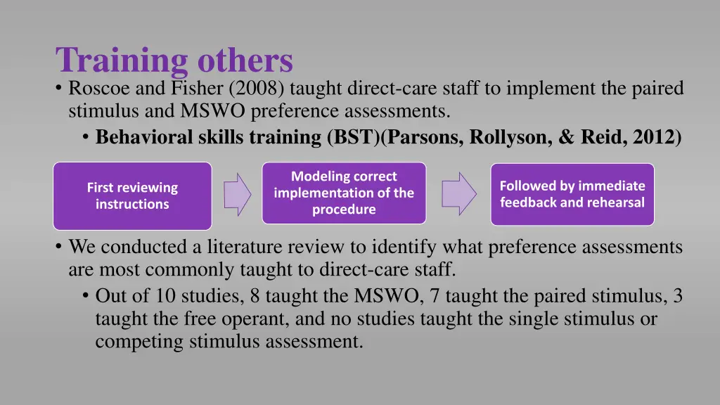 training others roscoe and fisher 2008 taught