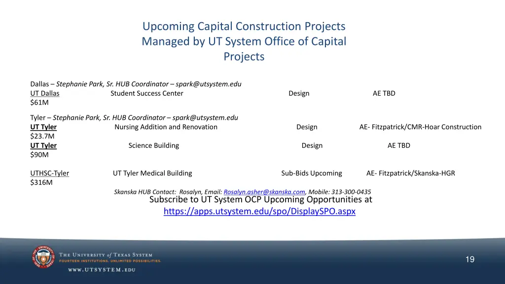 upcoming capital construction projects managed