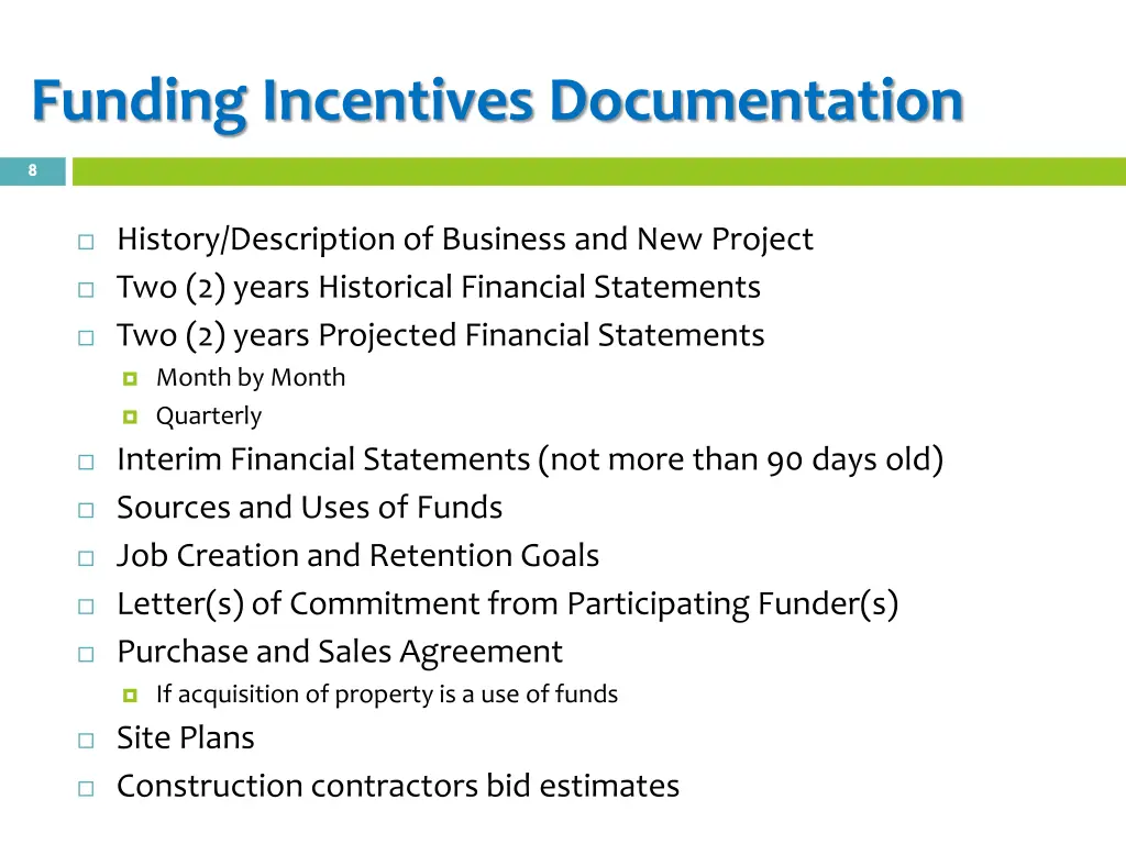 funding incentives documentation