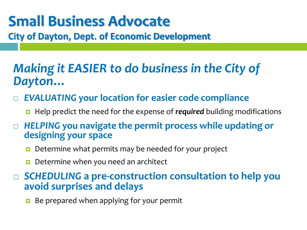 small business advocate city of dayton dept
