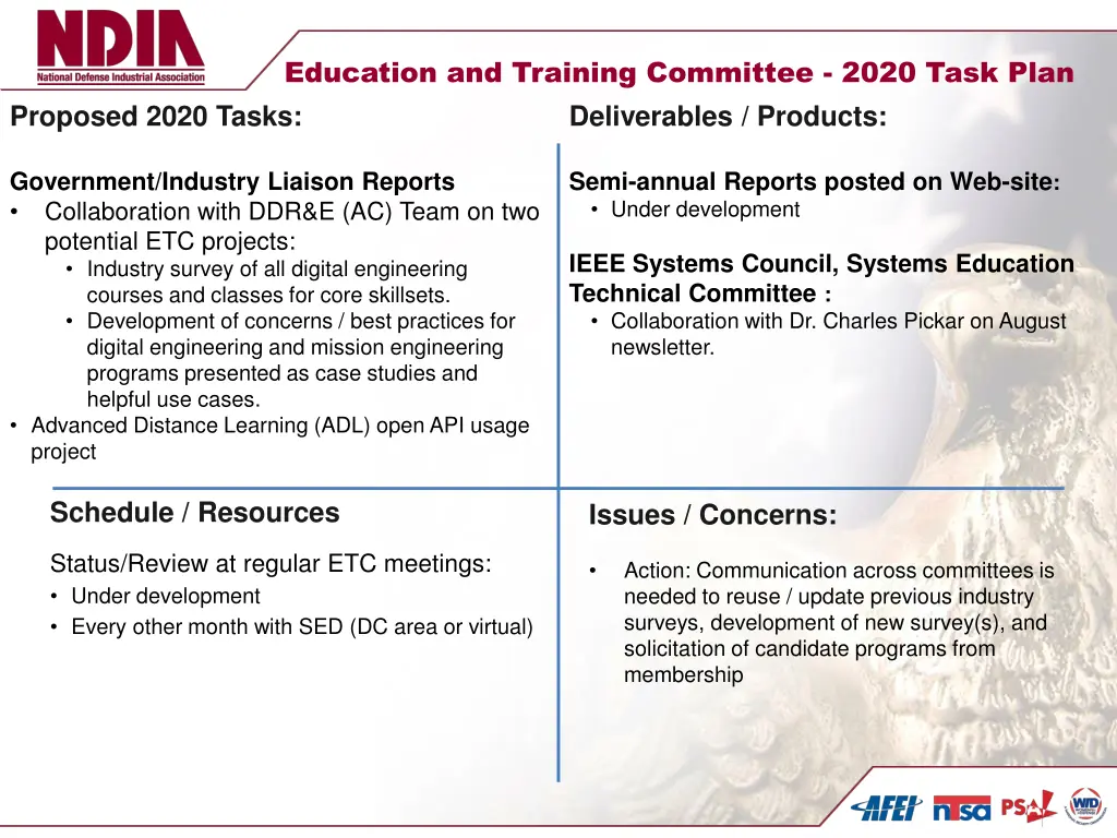 education and training committee 2020 task plan