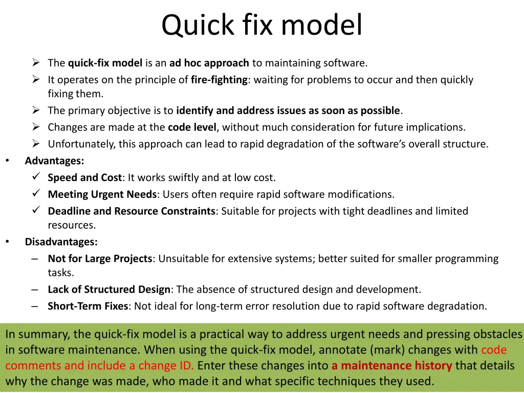 quick fix model