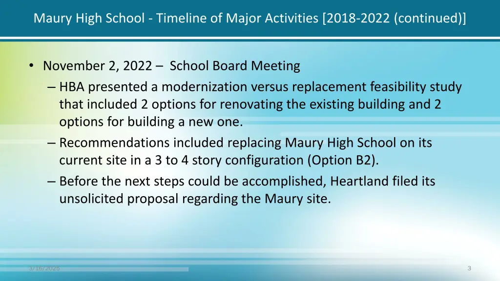 maury high school timeline of major activities 1