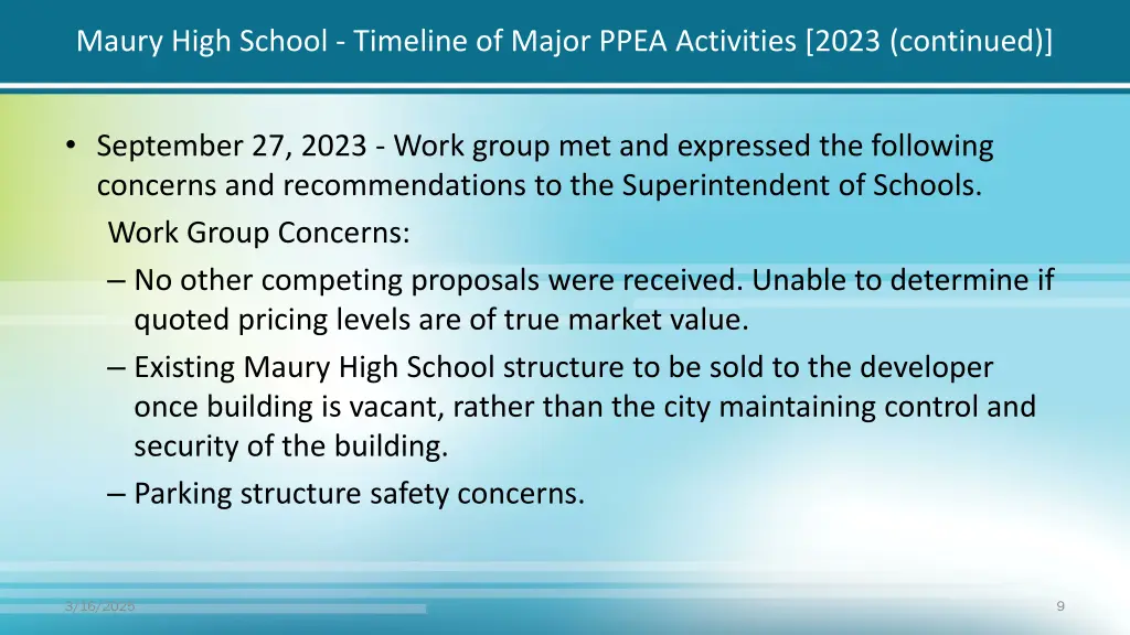maury high school timeline of major ppea 2