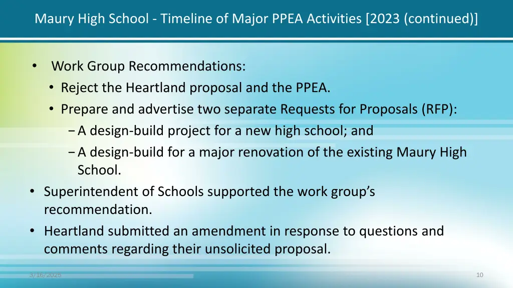 maury high school timeline of major ppea 3