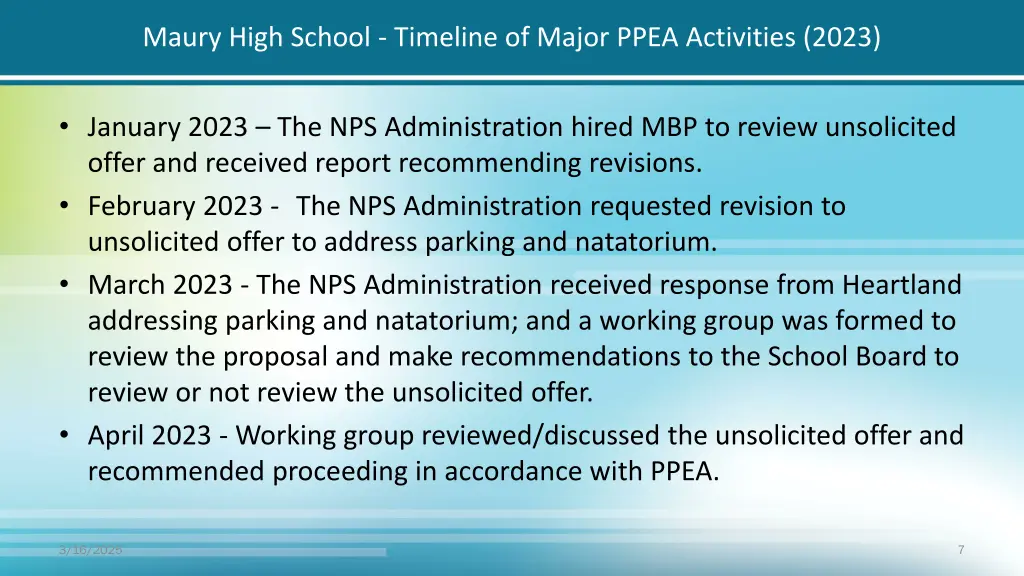 maury high school timeline of major ppea