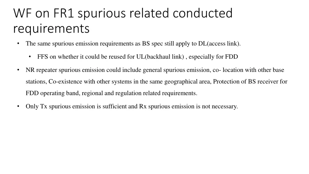 wf on fr1 spurious related conducted requirements