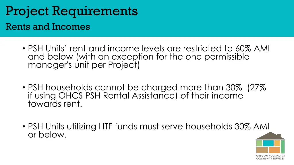 project requirements rents and incomes