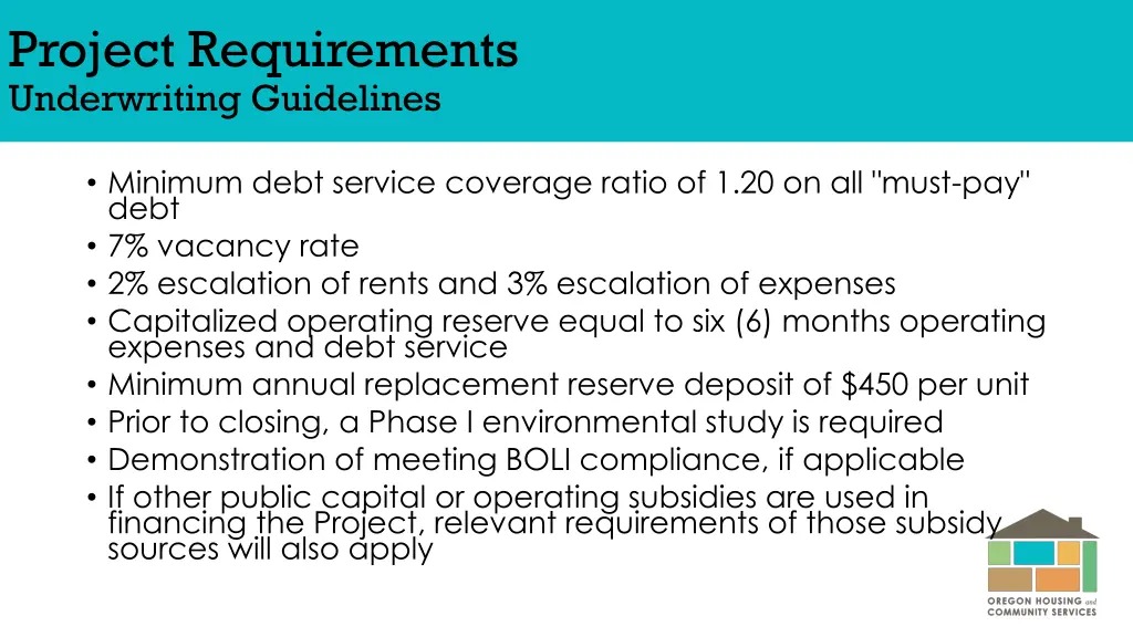 project requirements underwriting guidelines