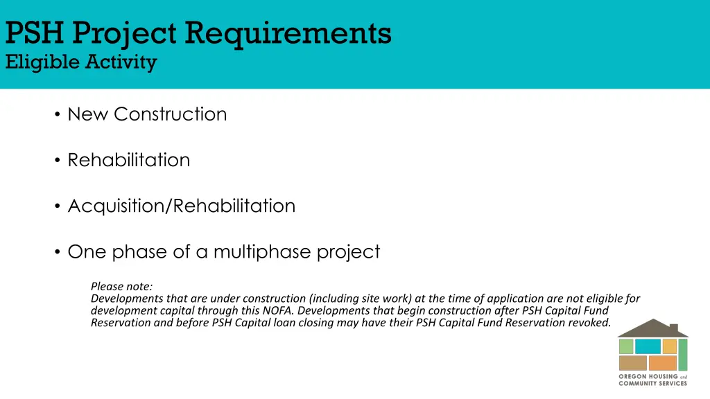 psh project requirements eligible activity