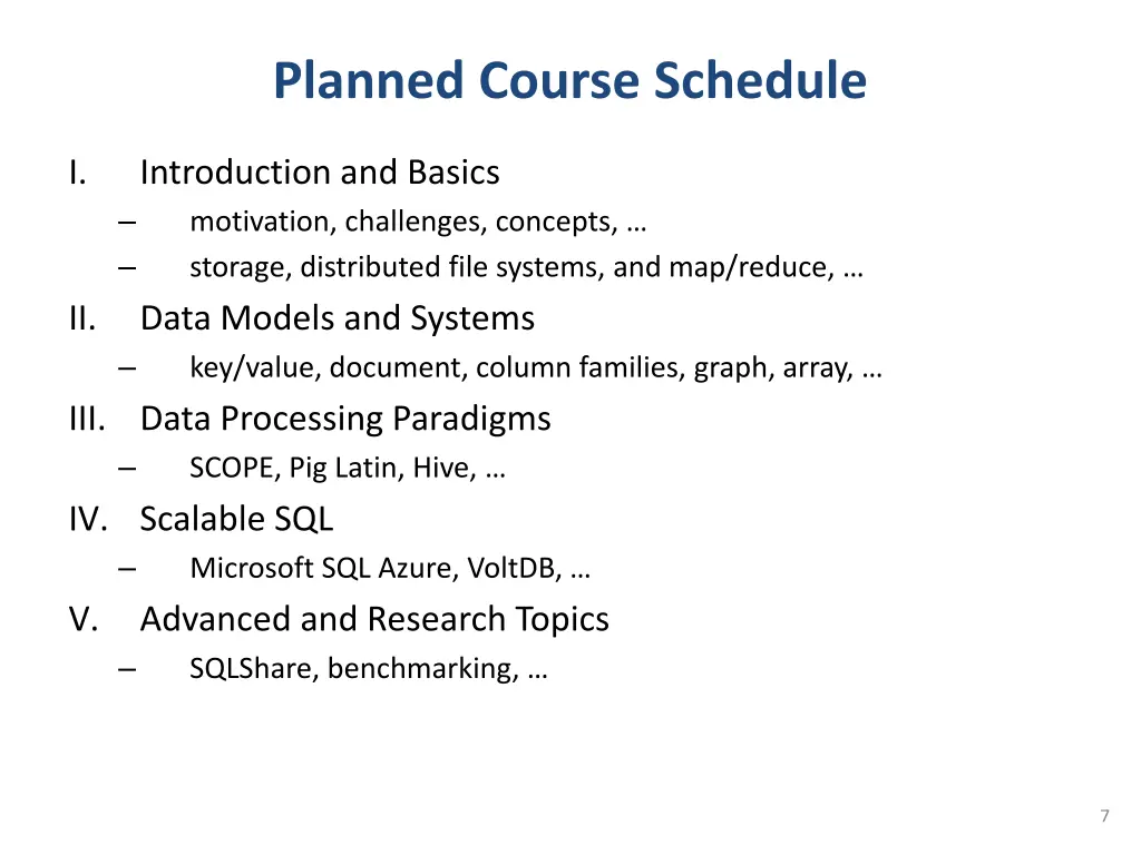 planned course schedule