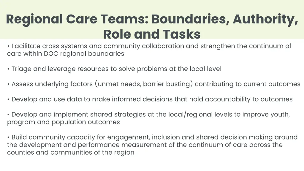 regional care teams boundaries authority role