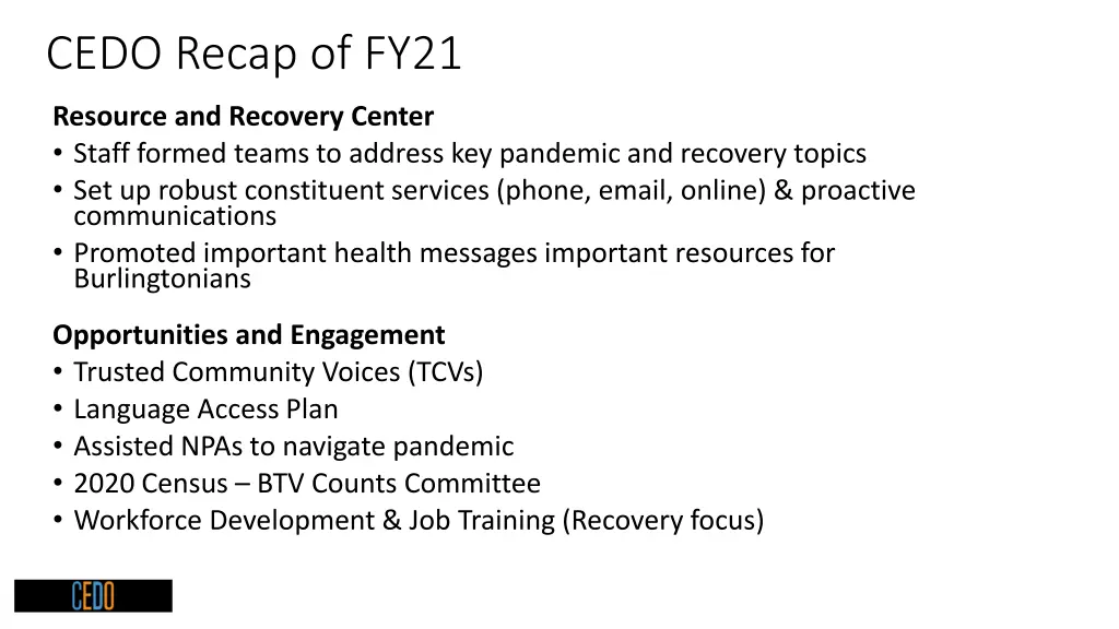 cedo recap of fy21
