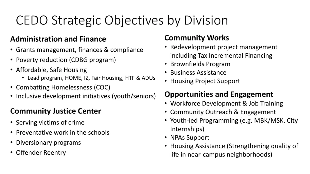 cedo strategic objectives by division