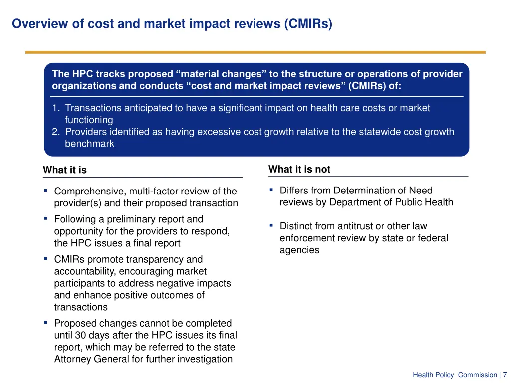 overview of cost and market impact reviews cmirs