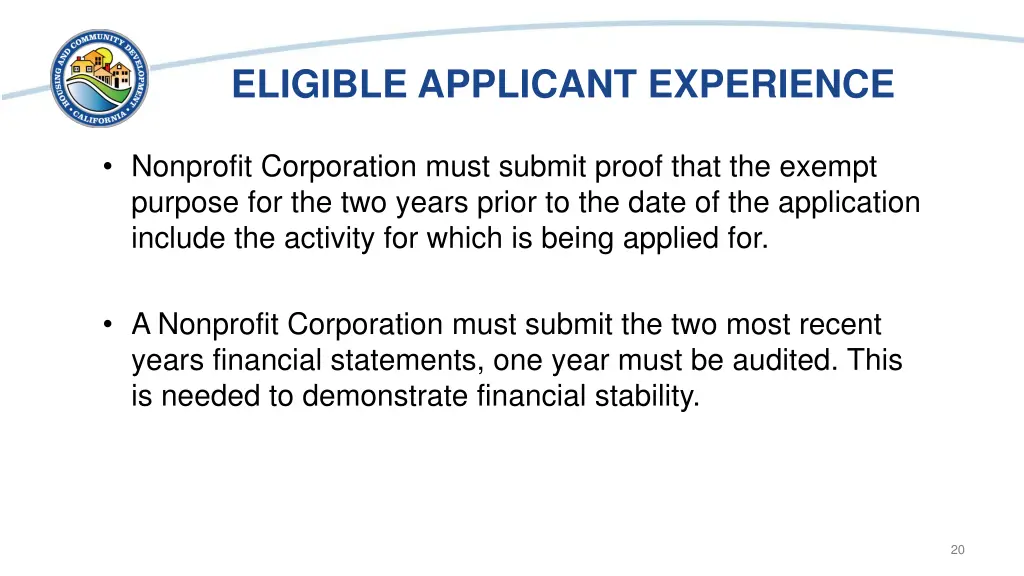 eligible applicant experience 2