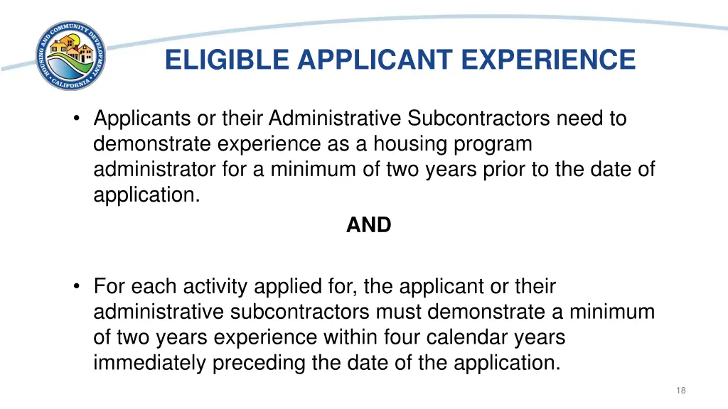 eligible applicant experience