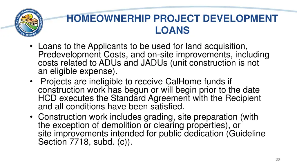 homeownerhip project development loans