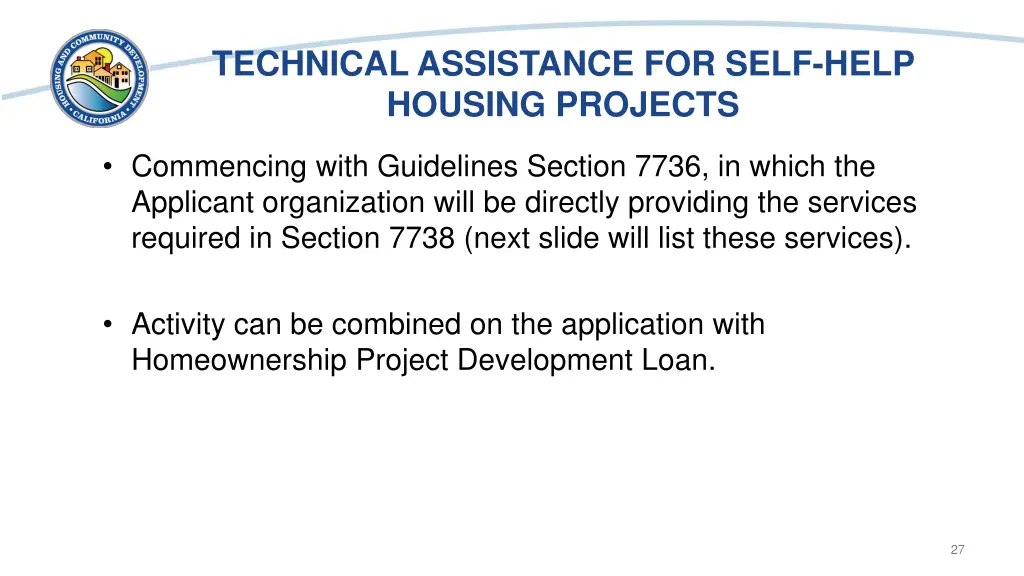 technical assistance for self help housing