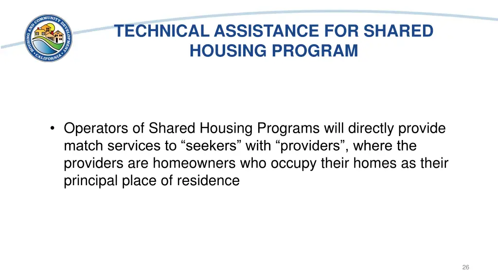 technical assistance for shared housing program