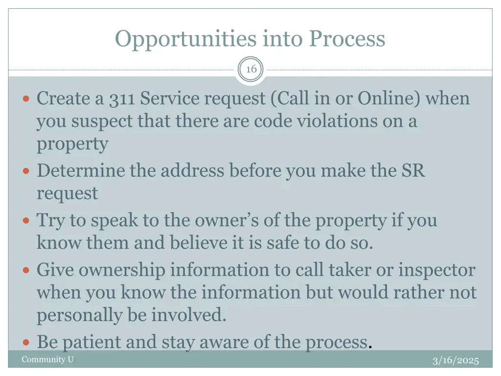 opportunities into process