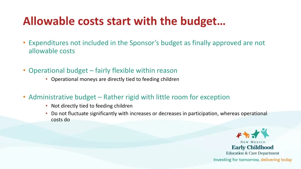 allowable costs start with the budget