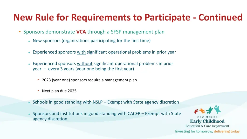 new rule for requirements to participate continued