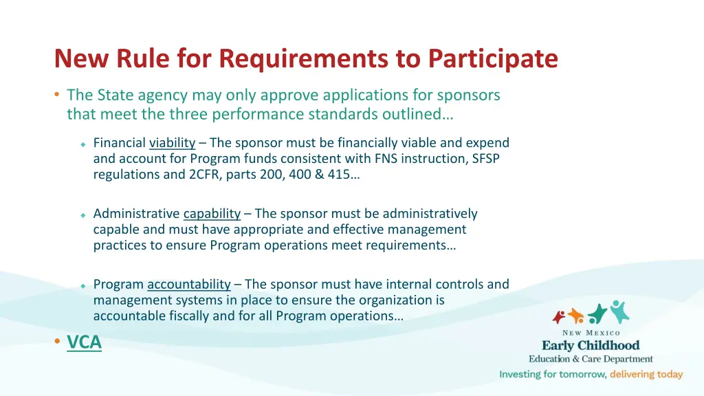 new rule for requirements to participate