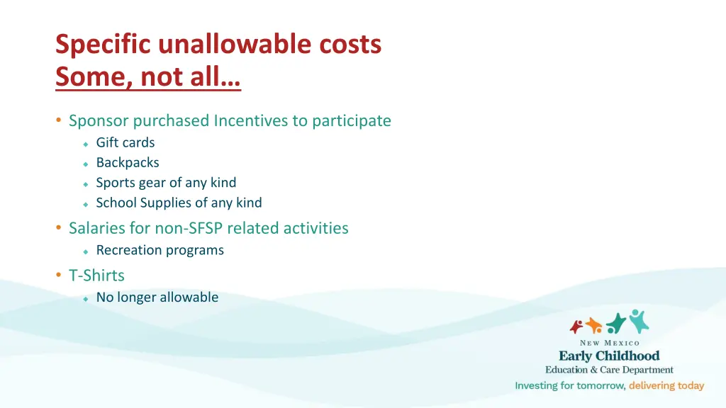 specific unallowable costs some not all