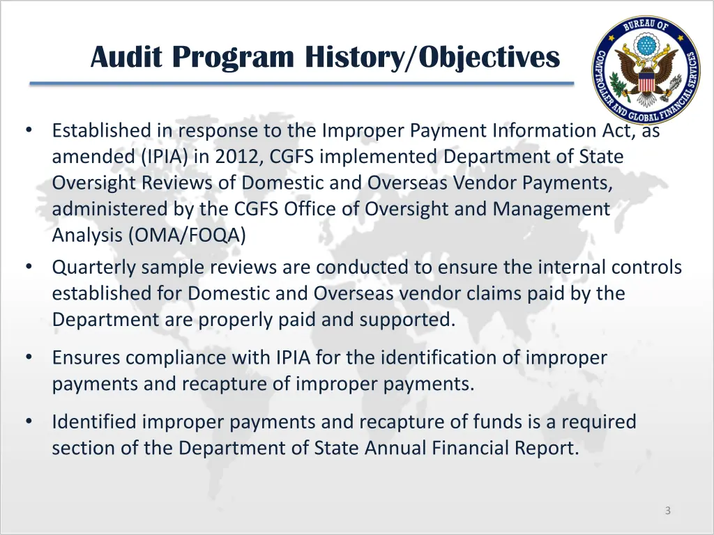 audit program history objectives 1