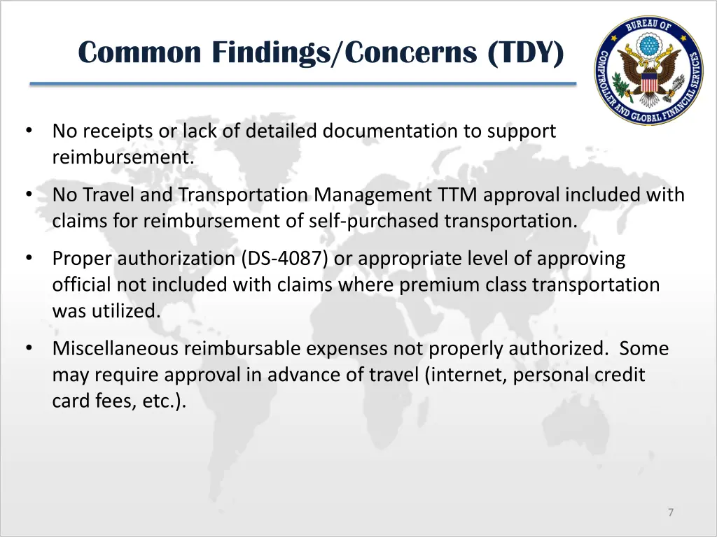 common findings concerns tdy