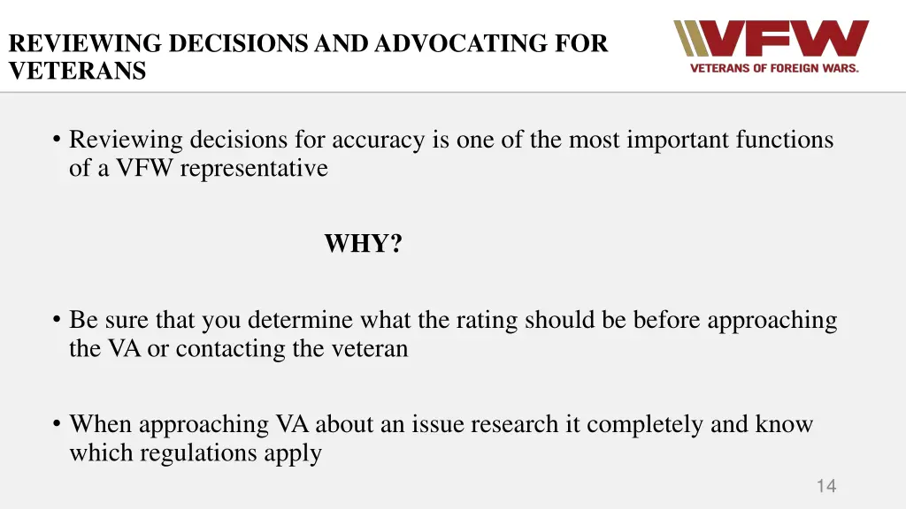 reviewing decisions and advocating for veterans