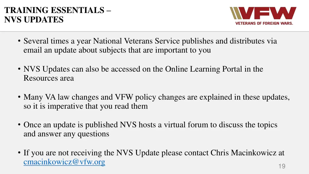 training essentials nvs updates